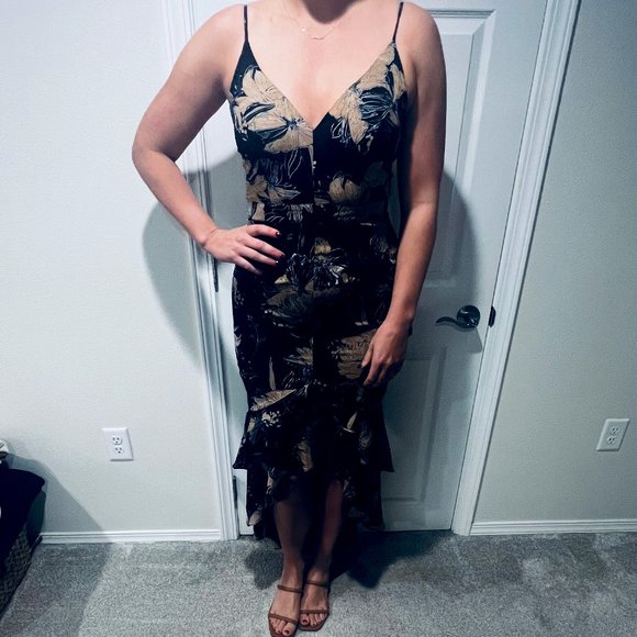 Lulus Darling Daylily Black Floral Print High-Low Maxi Dress (NWT, Size M) - Picture 3 of 6